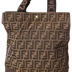 Fendi Tobacco Zucca Folding Brown Canvas Tote